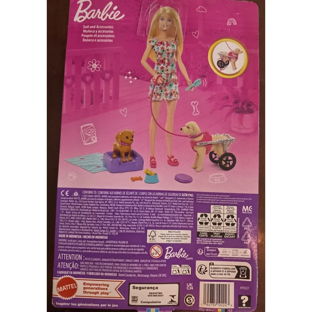 Barbie Doll with Dogs Playset - Wheelchair Puppy & Accessories - BN